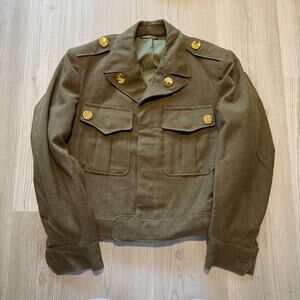 Vintage 1940's US Army WW2 Green Wool Ike Crop Field Jacket W/ Pins Sz 36 Short